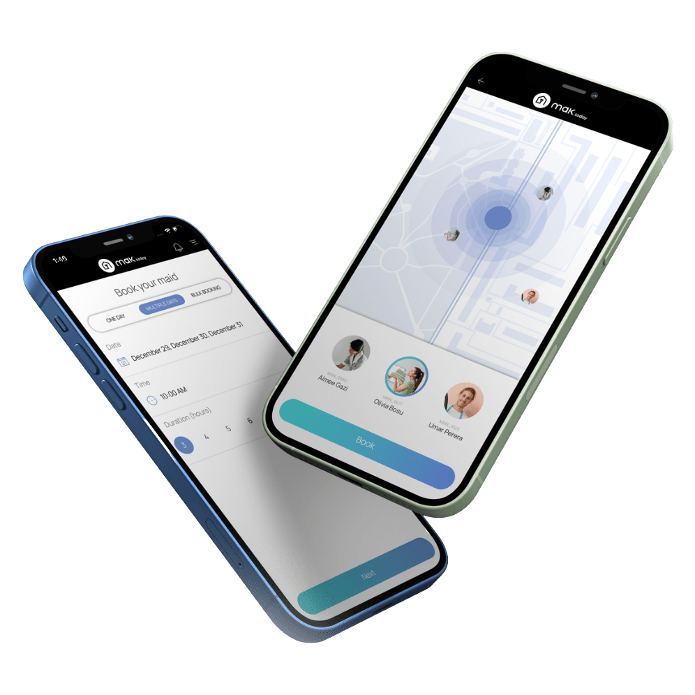 two mobile phone showing mak.today app on the screen